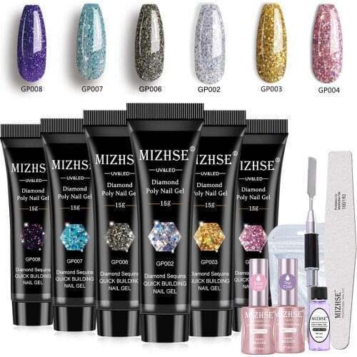 MIZHSE 6/8 Color Diamond Glitter Poly Nail Gel Set Extension Gel Polish Fast Building Gel Enhancement Manicure Nails Art Tools