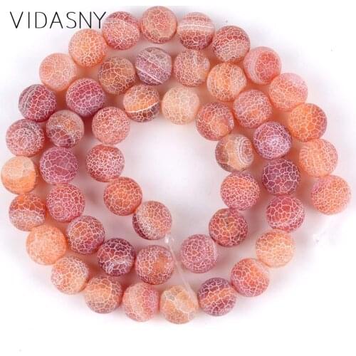 Natural Matte Frost Cracked Orange Red Agates Onyx Round Stone Beads For Jewelry Making 4mm-12mm Spacer Beads Diy Bracelet 15