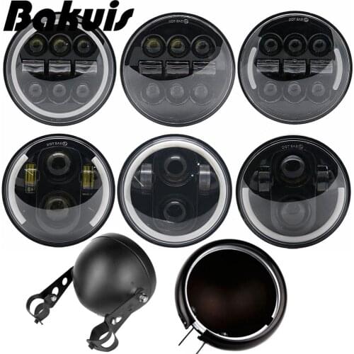 2021 New Brightest 5-3/4" Round LED Projection Headlight 5.75"Motorcycle Headlamp Housing Fit 5.75 inch Motorcycles Black DOT