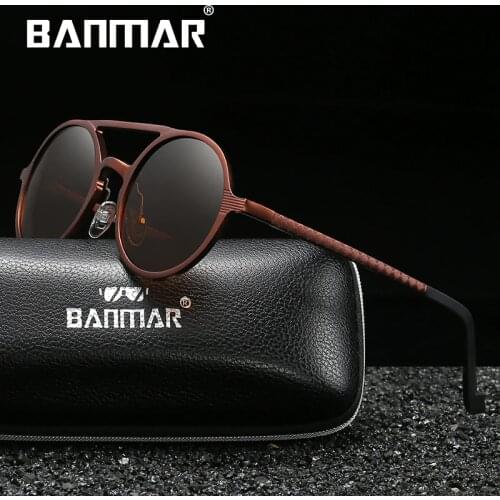 BANMAR Black Goggle Male Round Sunglasses Luxury Brand Men Glasses Retro Vintage Women Sun glasses UV400 Retro Style