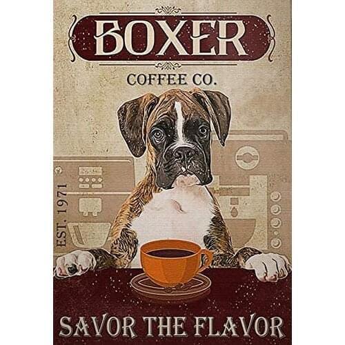 Tin Signs Boxer Dog Coffee Poster Laundry Room Art Print Bathroom Decor Home Decor Dog Signs Road Signs High Way Metal Tin Sign