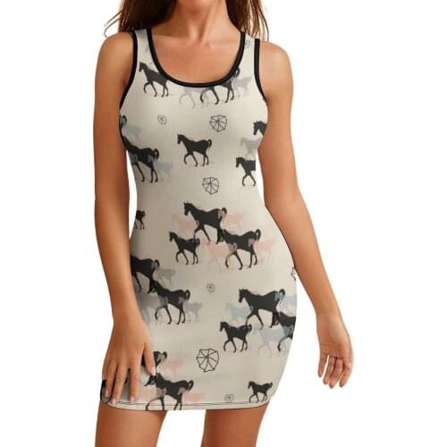 Horse Dress Sleeveless Spandex Girls Tight Bodycon Holiday Fashion Beautiful Pattern One-Piece Dress