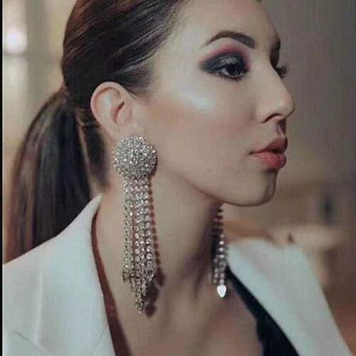 Fashion show womens sparkling crystal Tassel Earrings Jewelry Pendant Earrings evening dress statement earring accessories