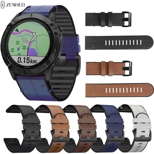 22mm 26mm Quick Release Watchband For Garmin Fenix 5 5X Plus Replacement Silicone & Leather Strap for Garmin Fenix 6 6X Pro 3 HR