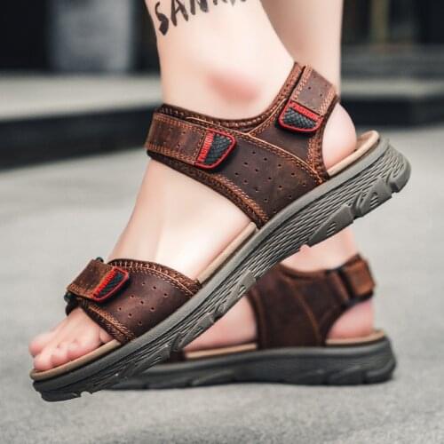 Summer Wear-resistant Mens Sandals Outdoor Slip On Breathable Soft Casual Sandal Shoes For Man Sandle Black brown 38-46