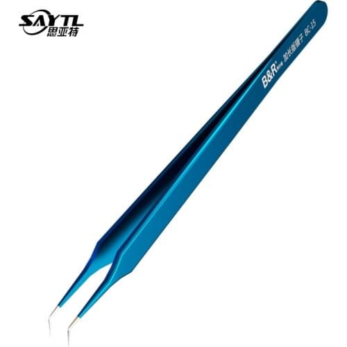 SAYTL Ultra sharp thin Tweezers Flying Line Blue Stainless Steel curve Hardened Industry Tweezers Mobile Phone Repair Hand Tools