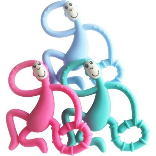 Silicone Cartoon Monkey Toddler Molar Teeth Pain Relief Tool Kids Teether Necklace Teething Beads Baby Shower Gift