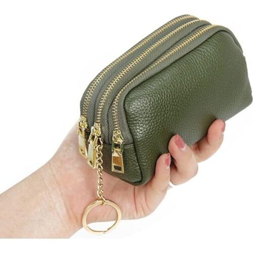 Cute Coin Purse Genuine Leather 3 Layer Zipper Womens Wallet Female Party Short Clutch Bag Key chain Holder Pouch