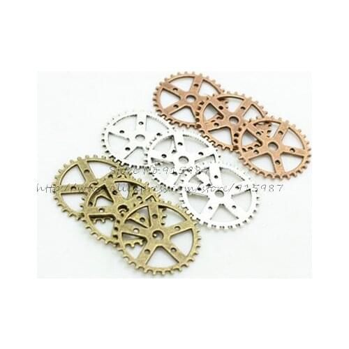 Sweet Bell Three color Vintage Metal Alloy Steampunk Gears Jewelry Charm Jewelry Pendant Findings Free shipping 40pcs 25mm