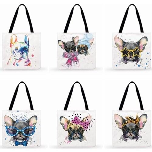 Outdoor Shopping Bag Watercolor French Bulldog Art Painting Print Bag Women Casual Tote Ladies Shoulder Bag Fashion Beach Tote