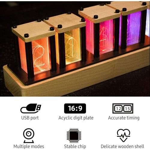 KKMOON RGB Imitation Tube Lights Digital Clock Glow Clock LED Solid Wood Ornament Fluorescent Desk Clock Semi-Finished