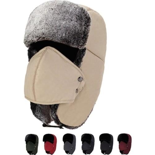 Thermal Thicken Fur Waterproof Russian Cap & Mask & Earflap, Men Women Ushanka Winter Outdoor Windproof Warm Lei Feng Bomber Hat