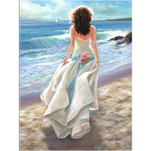 Counted Cross Stitch Kits Needlework Embroidery - Crafts 14 ct Aida DMC Color DIY Arts Home Decor - Running towards the Sea
