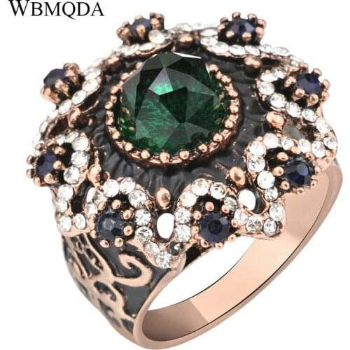 Wbmqda Wholesale Unique Antique Rings For Women Turkey Crystal Flower Wedding Ring Party Vintage Jewelry Christmas Gifts