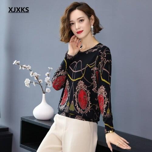 XJXKS 2021 autumn winter new wool knitted sweater women pullover high-end digital printing women sweater