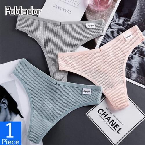Poblador 2021New Sexy Womens Cotton G-String Comfortable Lady Lingerie Tanga Low Waist Thongs Underwear Seamless Sport Panties