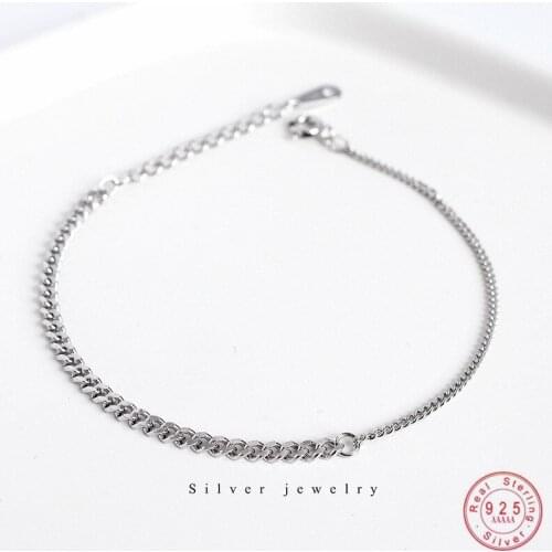 925 Sterling Silver Punk Simple Flat Splicing Chain Bracelet Women Adjustable Fashion Classic Party Jewelry Friendship Gift