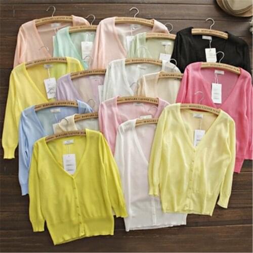 Fashion spring and summer new womens wild air conditioning knitted Slim small shawl thin cardigan knitted sweater fashion tops