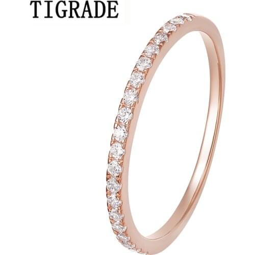 TIGRADE Real 925 Sterling Silver Ring Rose Gold Color CZ Wedding Rings Women Engagement Band Thin anel feminino Female Size 3-13