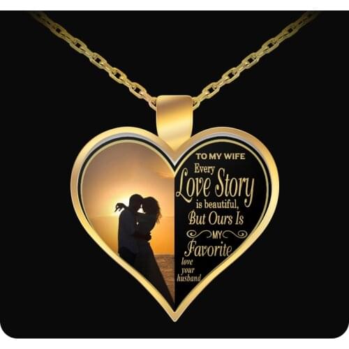 To My Wife Romantic Heart Necklace Rose Flower Pendants Gold Color Necklaces For Women Girls Jewelry Birthday Gifts