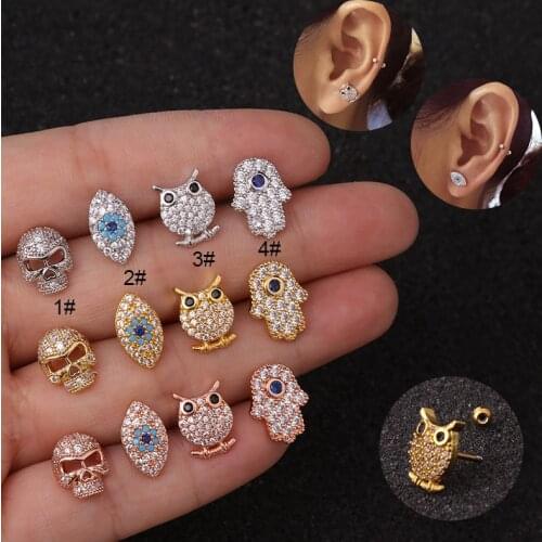 1pc New Cartoon Owl Eye Ear Cartilage For Women Stainless Steel Zircon Piercing Earring Helix Puncture Tragus Jewelry