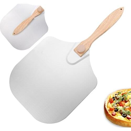 1Pc Folding Aluminum Pizza Shovel Kitchen Wooden Handle Cheese Cutter Baking Scoop Cake Spatula