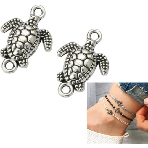 10pcs Antique Silver Plated Turtle Tortoise Charm Connector for Jewelry Making Beach Bracelet Accessories Handmade DIY 21x15mm