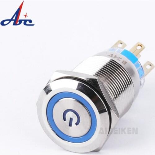 19mm 1NO1NC Ring Power Logo Led Illuminated Light Momentary Self-locking Waterproof Push Button Switch 5 Pin Terminal