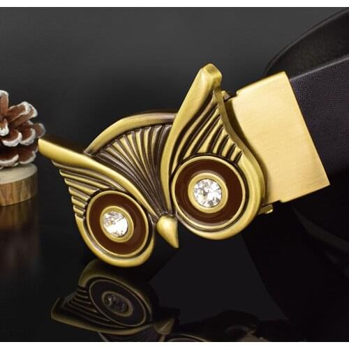 2021 New Golden Owl Sliding Buckle Belt Mens Luxury Brand Leather Belt High Quality Retro Cowhide Wide Cintos Masculino