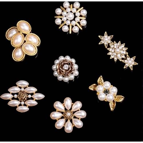 5Pcs Rhinestone Pearl Flower Plate Diamond Button Jewelry Scarf For Hair Accessories Sewing Decorative Clothing Coat Buttons