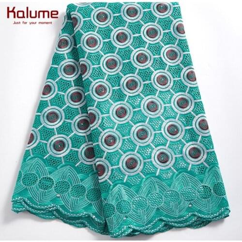 Kalume African Cotton Lace Fabric Stones Swiss Voile In Switzerland High Quality Nigerian Cotton Lace Fabric For Dresses H2365