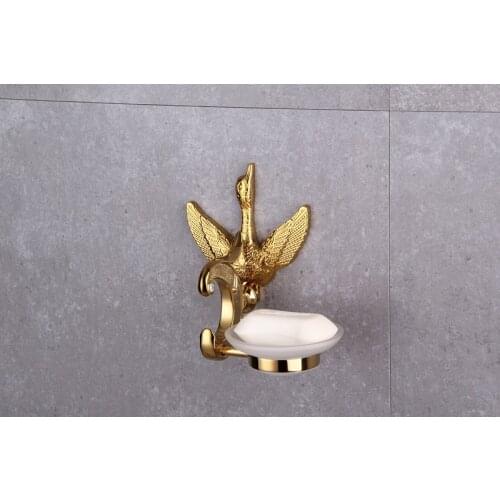 Free ship gold finish Modern Luxurious swan Crystal design soap dish holder New