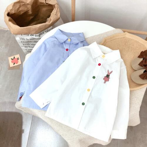 Thunderers Girls Blouse 2020 Autumn Cartoon Embroidered Baby Girl Clothes Color Buttons Children Clothing School Blouse blusas