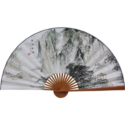 Large Folding Paper Fan Chinese Style Crafts Banboo Frame Background Decorative Fan Hanging Decoration Mountains And Rocks
