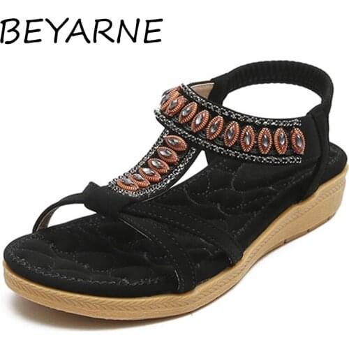 BEYARNE2021 Sandals Womens Summer Shoes For Women Non-Slip Bohemian Sandals Rhinestone Female Shoe Fashion Ladies Shoe Leisure