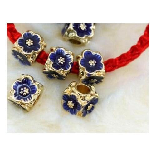 5pcs Buddhist beads accessories blue gilt gold dripping oil Plated Findings For Bracelet spacer Jewelry Making DIY sg4s