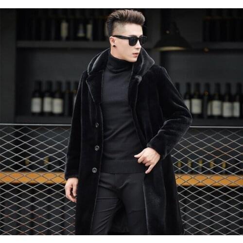 Black faux mink fur leather jacket mens warm fur leather coat men loose jackets winter autumn thicken jaqueta de couro hooded