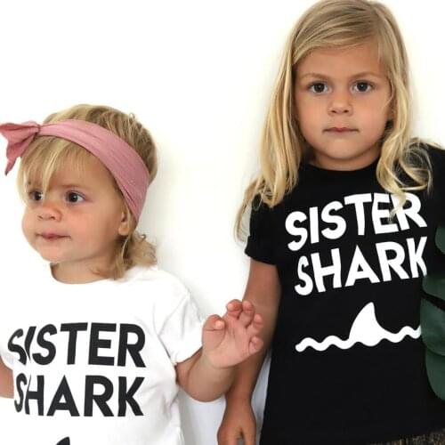 Sister Shark Print Kids tshirt Girl t shirt For Children Toddler Clothes Funny Tumblr Top Tees CZ-124