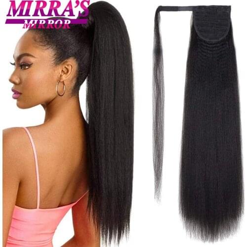 Long Ponytail Hair Extensions for Black Women Synthetic 24 inch Yaki Curly Wrap Around Ponytail Light Kinky Curly Ponytail