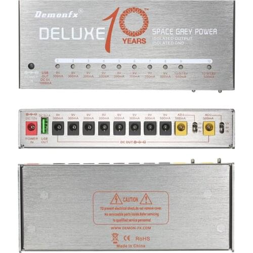 Demonfx Guitar Power Supply 10 Isolated Output 9/12/18V Effect Pedal Supply USB Charging Port Short Circuit Overload Protection