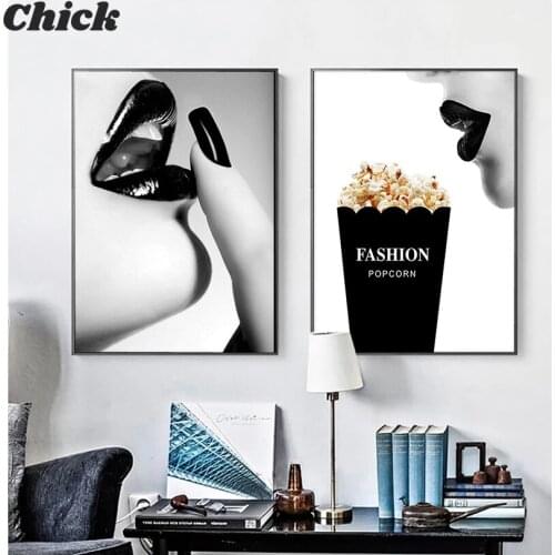 Cuadros Vogue Pop Art Canvas Painting Black and White Woman Lip Print Posters Home Decor Wall Pictures For Living Room
