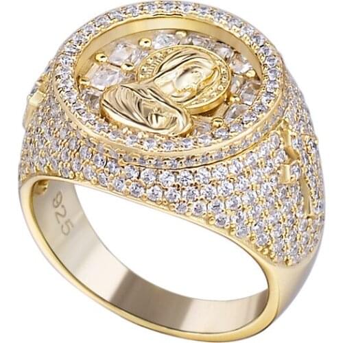 P&Y S925 Hot Sale Golden AAAAA CZ StoneS Round Ring for Men Engagement Party Wedding Rings Jewelry Hand Accessories Size 6-10