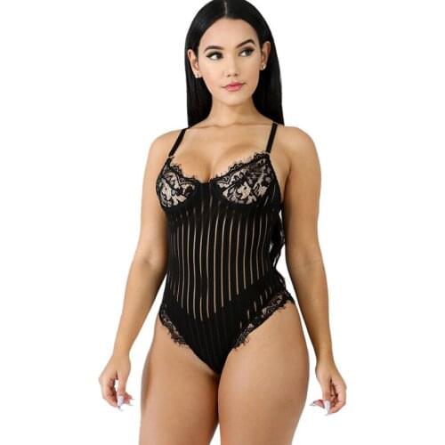 Sexy Body Fitness Black White Lace Bodysuit Rompers Women Jumpsuit Sleeveless Backless Hollow Out Sheer Mesh Playsuits Leotard