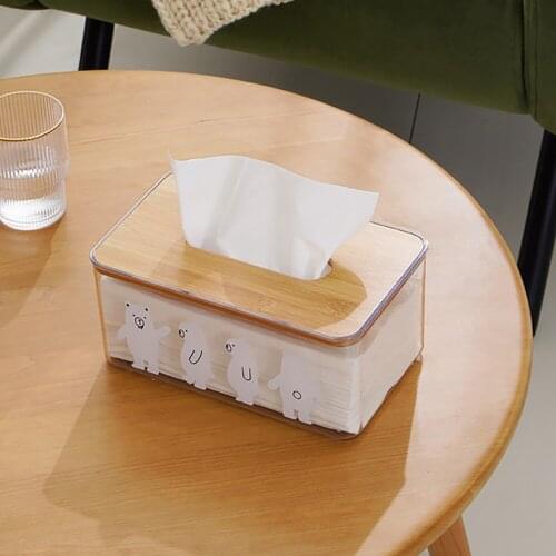 Transparent Tissue Box With Wooden Lid Living Room Drawing Paper Box Paper Towel Storage Container Rectangle Paper Towel Holder