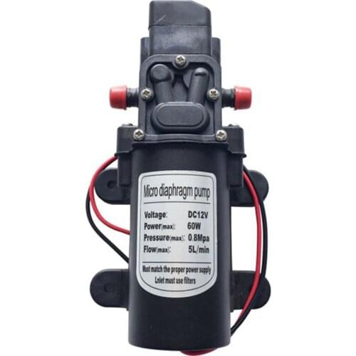 DC 12V 60W 116psi Micro Electric Diaphragm Water Pump 5L/min 0.8Mpa High Pressure Car Washing Spray Water Pump