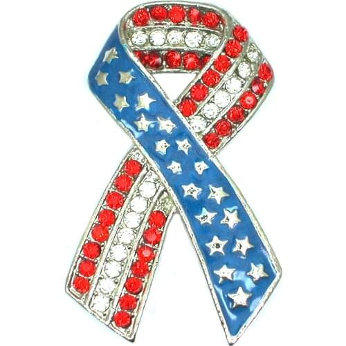 Fashion Brooch Rhinestone Enamel American Flag Patriotic Ribbon Pin brooches C101302