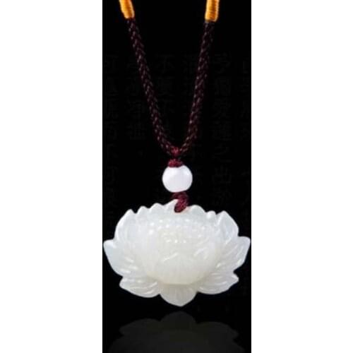 Fashion Exquisite White Glass Lotus Flower Women Pendant Necklace Classic Chinese Style Charm Jewelry