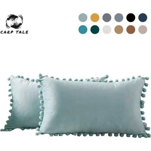 Cushion Cover Nordic Throw Pillow Covers Soft Velvet Lace With Balls Pillowcase For Home Sofa Car Decorative Home Decor 30x50cm