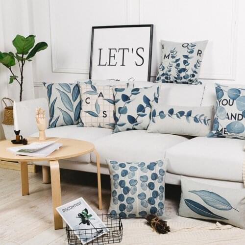Wholesales Pillow Cover Vintage Blue Leaves Plant Floral Cushion Cover Home Decorative Pillow Case 45x45cm/30x50cm