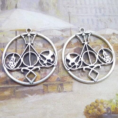 Newest 3Pieces 43*47mm Mixed Alloy Antique Silver Color Deathly Hallows Charms Necklace Pendant Accessory For DIY Jewelry Making